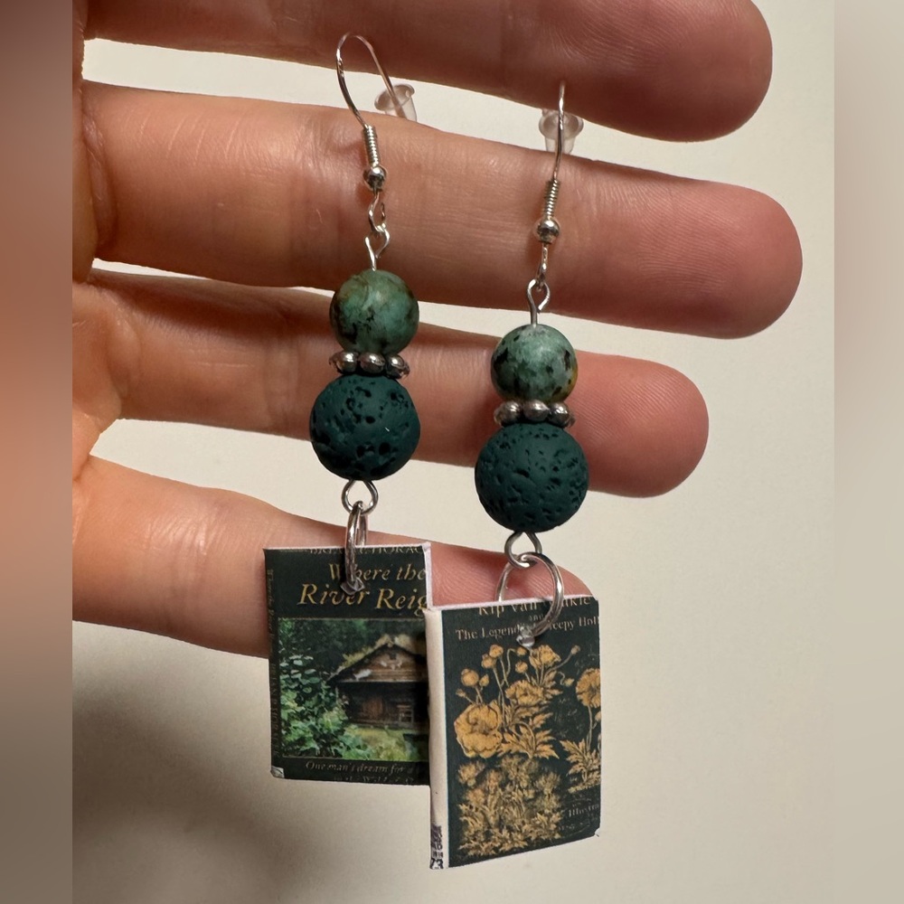 Handcrafted Green Book Earrings
